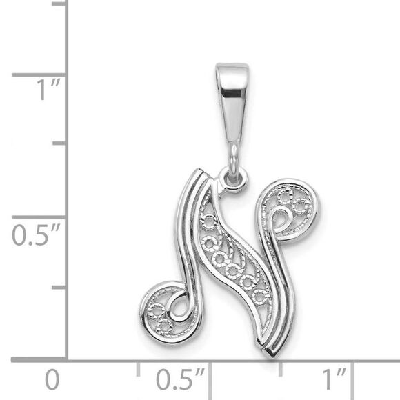 14k White Gold, Maci Collection, Filigree Script Initial N Pendant - Picture 3 of 4